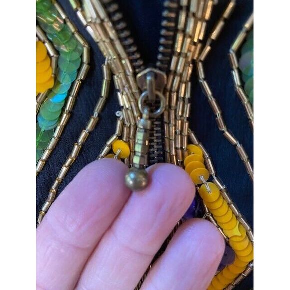New Original VTG Medium Mary McFadden Multicolor Silk Chiffon Sequined Jacket - Picture 12 of 16